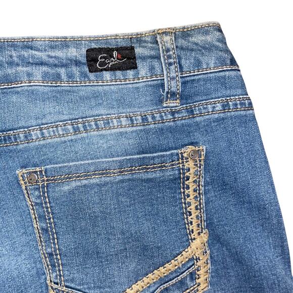 Earl Jeans Slim Fit Low Rise Boot Cut Flare Size 16 Denim Embroidered Pocket Y2K - Picture 4 of 4